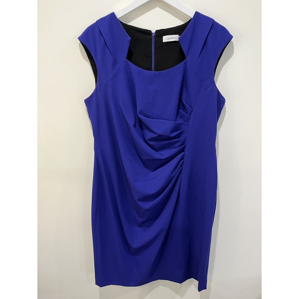 Calvin Klein Sheath Dress Royal Blue 14 Starburst lined‎ Pencil Career Cocktail